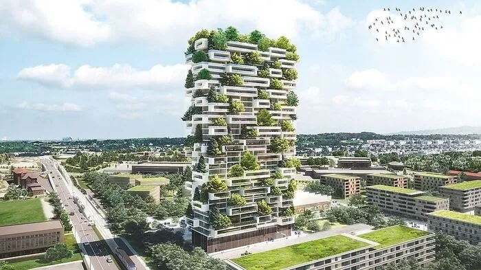 Mehr als 80 Bäume und 6000 Stauden sollen am 117 Meter hohen Zedern-Turm, dem neuen Projekt von Stefano Boeri, im Schweizer Lausanne wachsen. Davor hatte er das ebenfalls begrünte Mailänder Hochhaus „Bosco Verticale“ realisiert.  