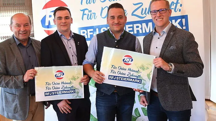 Landtagsabgeordneter Erich Hafner, RFJ-Bezirksobmann Patrick Seidnitzer, Landesobmann Michael Wagner und Bezirksparteiobmann Patrick Derler