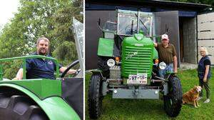 Philipp Schmid (links) und Hans und Renate Gressenberger fahren jährlich mit dem Traktor in den Urlaub