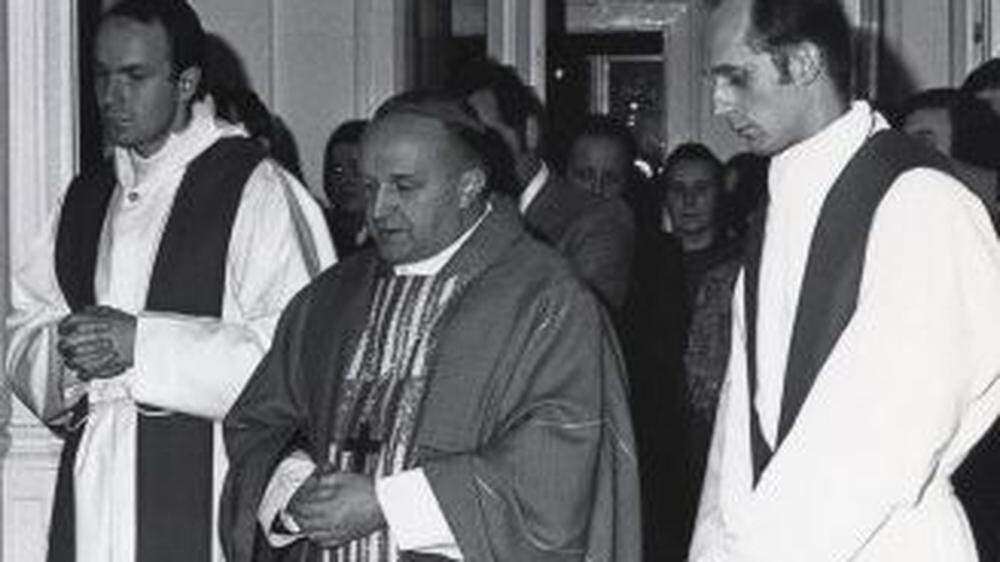 Johann Weber mit den späteren Bischöfen Christoph Schönborn und Egon Kapellari