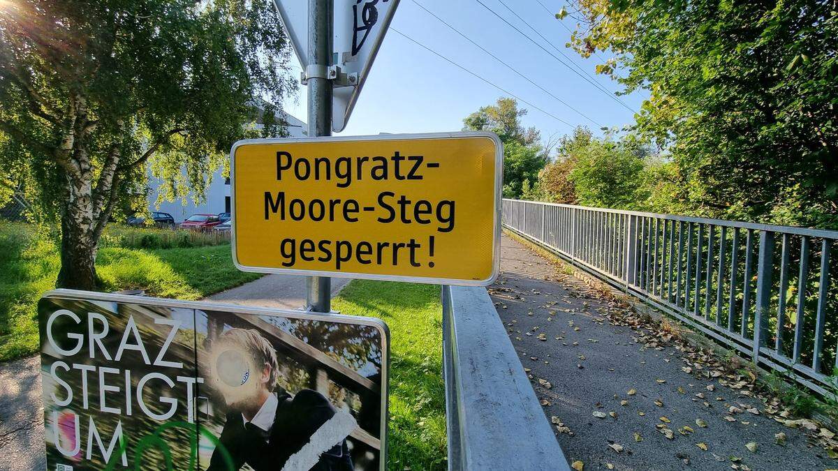 Der Pongratz-Moore-Steg ist seit Anfang Juli gesperrt