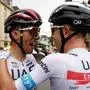 Tadej Pogacar (rechts) mit seinem Edelhelfer Rafal Majka