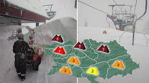 Seit Dienstagabend herrscht in der nördlichen Steiermark Lawinenwarnstufe 5. Berge wie der Loser versinken im Schnee