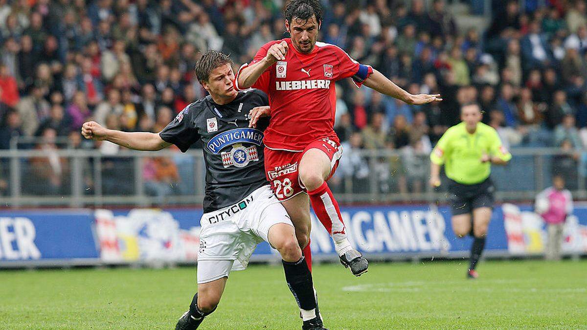 Im letzten Derby zwischen dem SK Sturm und dem GAK im Jahr 2007 duellierten sich auch Sebastian Prödl und Roland Kollmann