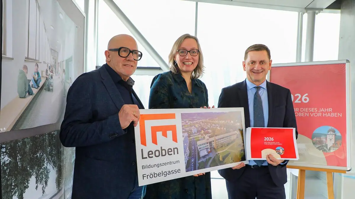 Walter Reiter (Bürgerliste), Susanne Sinz (Grüne) und Bürgermeister Kurt Wallner (SPÖ) im Februar 2026 noch als „Allianz für Leoben“