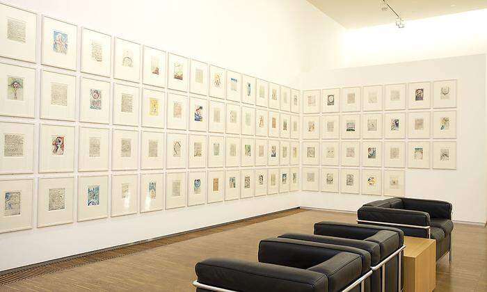 Besessener Zeichner: Ansicjt der Ausstellung "Bild-Dichtungen" im Bruseum
