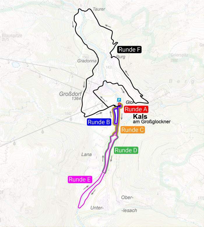 Die Streckenübersicht zum 1. Kalser Panorama Trail Rennen