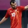 Macedonia's forward Goran Pandev celebrates after scoring during the friendly football match between North Macedonia and Slovenia at Tose Proeski Arena in Skopje on June 1, 2021 as part of the team's preparation for the upcoming 2020-2021 Euro football tournament. (Photo by Robert ATANASOVSKI / AFP)