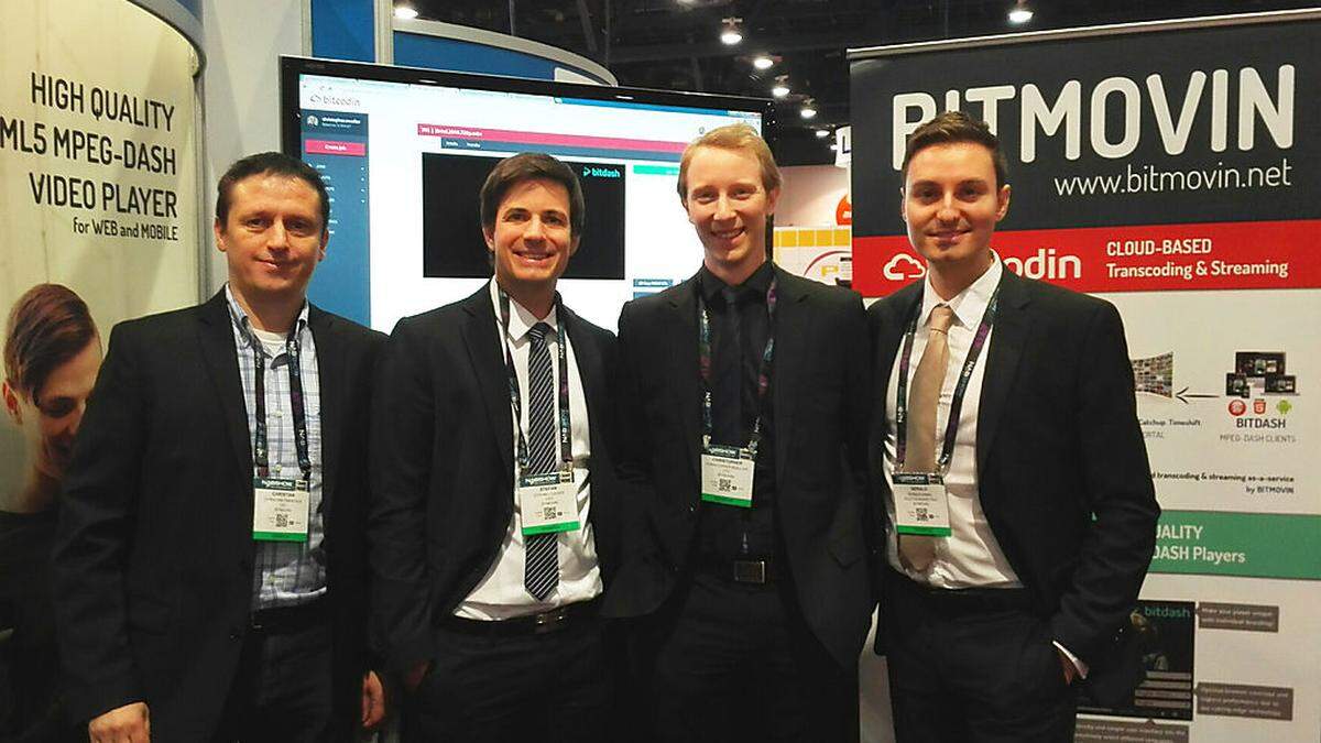 Bitmovin auf der Fachmesse NAB Show in Las Vegas: Christian Timmerer, CEO Stefan Lederer, Chistopher Müller und Gerald Zankl (von links)