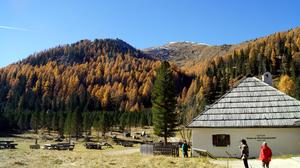 Die an der Nockalmstraße gelegene Grundalm im Herbst