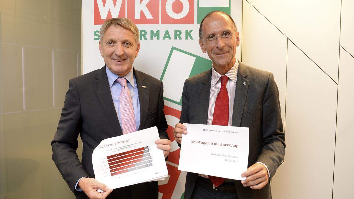 WKO Steiermark Präsident Josef Herk und Peter Filzmaier präsentierten am Dienstag die neuen Umfragedaten
