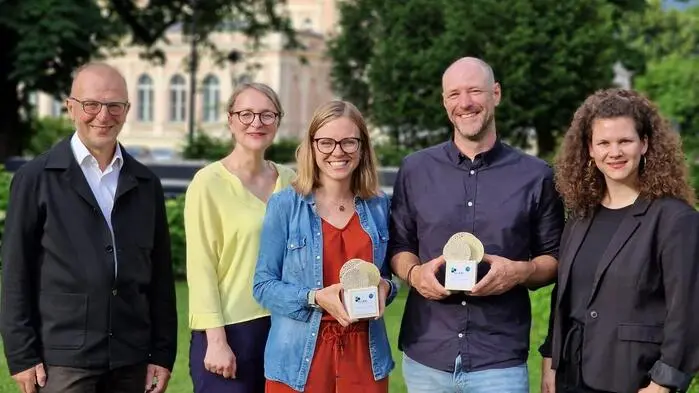 Bernd Vogl (Geschäftsführer Klimafonds), Nicole Kirchberger (Klimafonds), Katja Weirer, Martin Gebeshube und Lisa Hummer (Klimafonds)