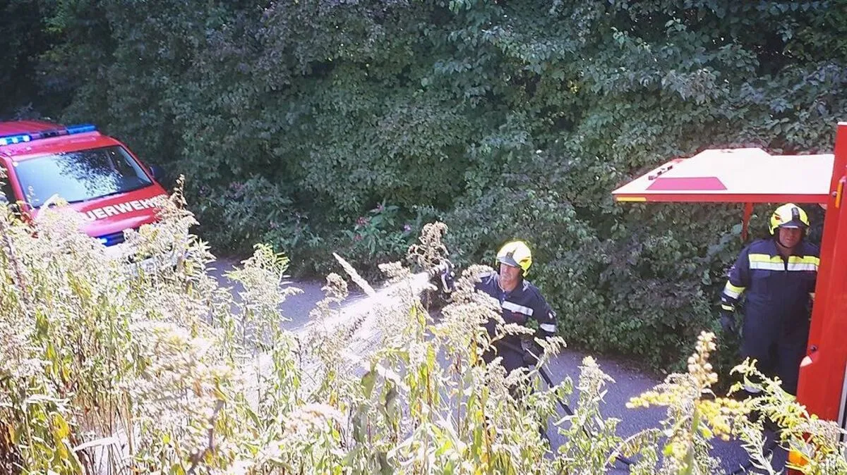 Mit dem Hochdruckrohr wurde die nicht mehr brennende Stelle nachgelöscht