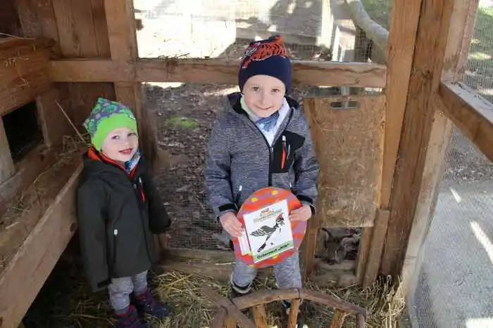 Sogar im Hasenstall war ein Osterei für die jungen Besucher zu finden. Diese Suchaktion ließ sich auch der echte Osterhase ganz rechts nicht entgehen.