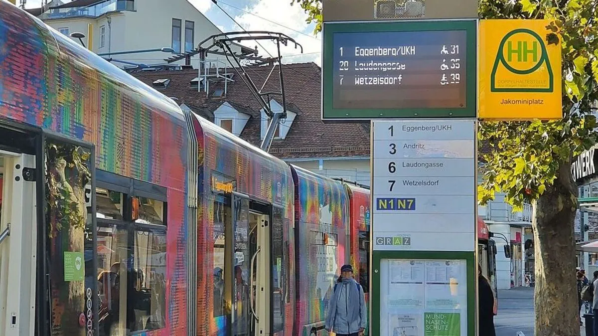 Nächste Straßenbahn in 31 Minuten? Der Takt der Grazer Straßenbahn ist am Wochenende zwar tatsächlich ausgedünnt, aber nicht so...
