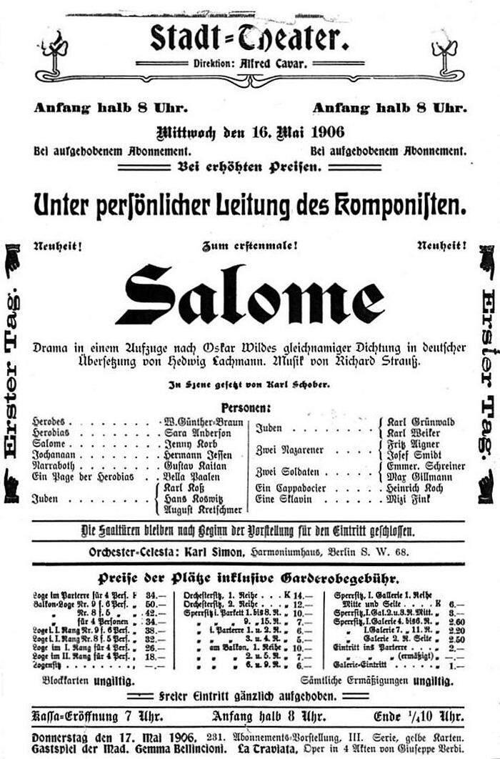 Plakat zur „Salome“, die 1906 ihre  österreichische  Erstaufführung in Graz erlebte