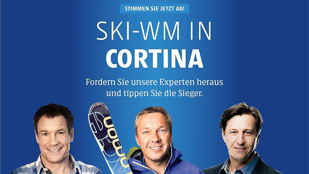 Unsere drei Experten, die ehemaligen Weltklassefahrer Armin Assinger und Fritz &quot;the cat&quot; Strobl sowie Kleine-Zeitung-Sportchef Michael Schuen