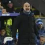 Manchester City's head coach Pep Guardiola reacts during the English Premier League soccer match between Crystal Palace and Manchester City at Selhurst Park in London, Saturday Dec. 7, 2024. (AP Photo/Dave Shopland)