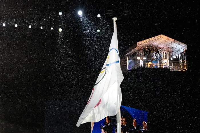 FRANCE,26.JUL.24 - OLYMPICS - Olympic Summer Games Paris 2024, opening ceremony. Image shows the olympic flag. Photo: GEPA pictures/ Matic Klansek