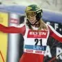 Third placed Austria's Katharina Liensberger reacts after the second run of the women's slalom competition of the FIS Alpine Skiing World Cup in Levi, Sirkka, Kittilä municipality, Finland, on November 11, 2023. (Photo by Vesa Moilanen / Lehtikuva / AFP) / Finland OUT