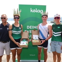 Die Königin und der König des Sees: Magdalena Lobnig und Aljaž Kunstelj (jeweils mit Krone) 