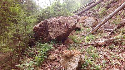 Tonnenschwere Felsbrocken liegen auf einem Güterweg
