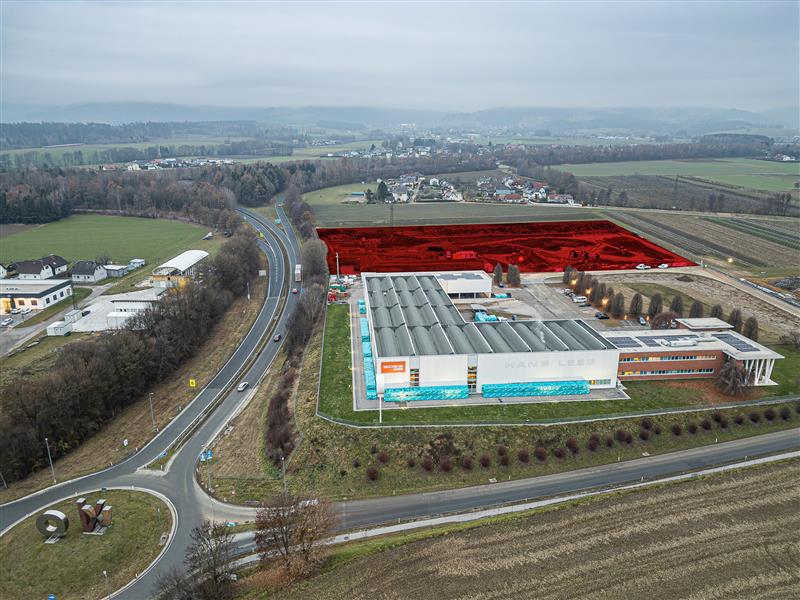 Auf der rot markierten Fläche hinter der „Hans Leeb GmbH“ in St. Thomas bei Wolfsberg wird die neue Postbasis errichtet