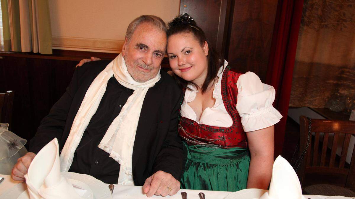 Nastassja Schell mit ihrem Vater Maximilian Schell bei dessen Hochzeit (mit Iva Schell) 2013