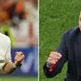 (COMBO) This combination of pictures created on July 12, 2024 shows England's head coach Gareth Southgate (L) celebrating at the end of the UEFA Euro 2024 semi-final football match between the Netherlands and England at the BVB Stadion in Dortmund on July 10, 2024; and Spain's head coach Luis de la Fuente celebrating at the end of the UEFA Euro 2024 quarter-final football match between Spain and Germany at the Stuttgart Arena in Stuttgart on July 5, 2024. Spain faces England during the UEFA Euro 2024 final football match at the Olympiastadion in Berlin on July 14, 2024. (Photo by Miguel MEDINA and Odd ANDERSEN / AFP)