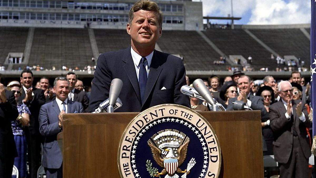 John F. Kennedy bei einer Rede vor der Rice Universität in Houston 1962
