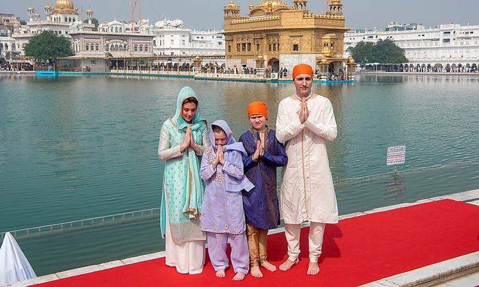 Kanadas Premierminister Justin Trudeau mit seiner Frau Sophie, Tochter Ella-Grace und Sohn Xavier in Indien 