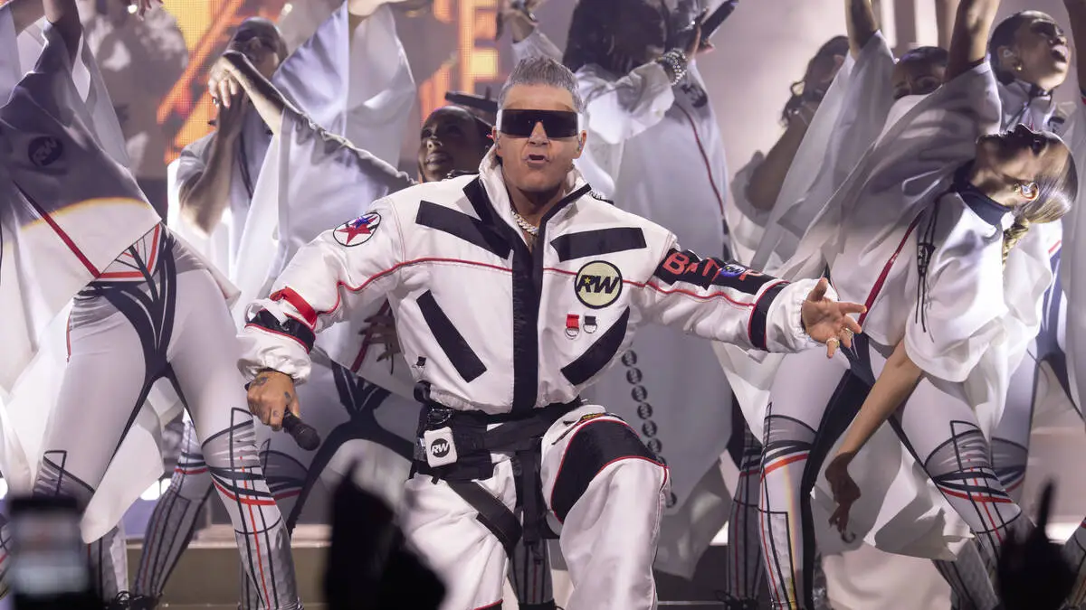 Robbie Williams bei einem Auftritt in Manchester im Juni. In Wien hat die APA aufgrund von nicht akzeptablen Vertragsauflagen nicht fotografiert