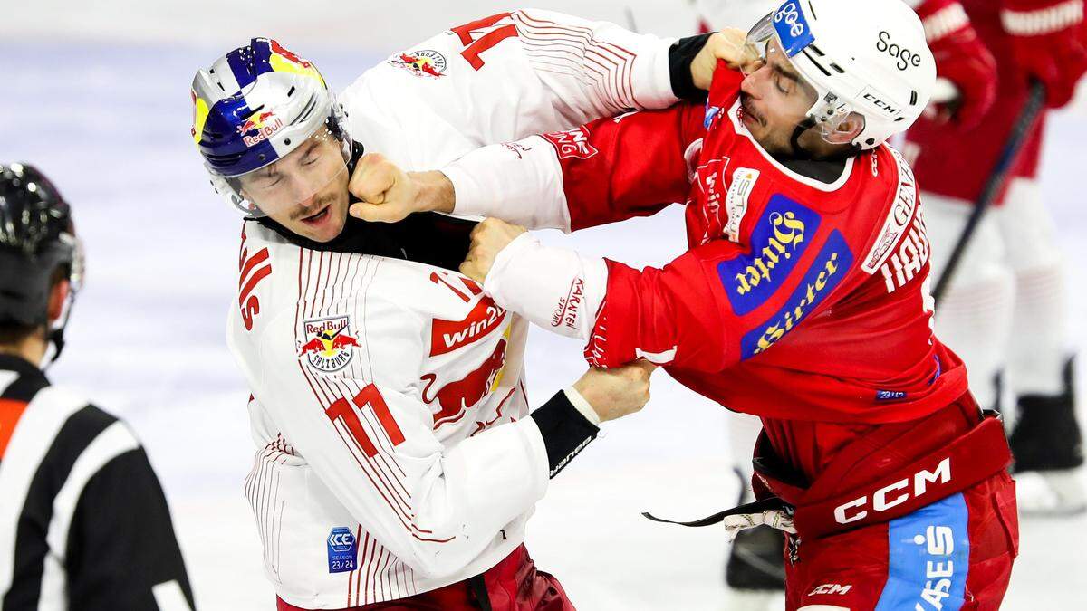 Lukas Haudum kann auch anders. Der KAC-Stürmer langte im letzten Duell ordentlich zu