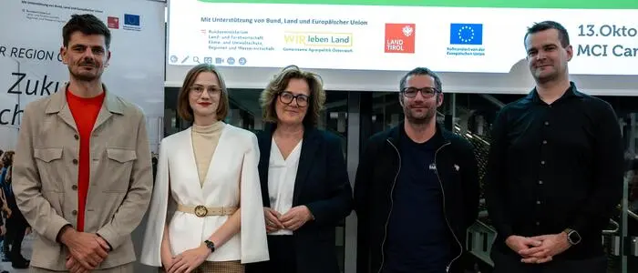 Robert Weitlaner, Barbara Klammer, Claudia Mössenlechner (MCI), Bernd Haidacher und Markus Kirchmair