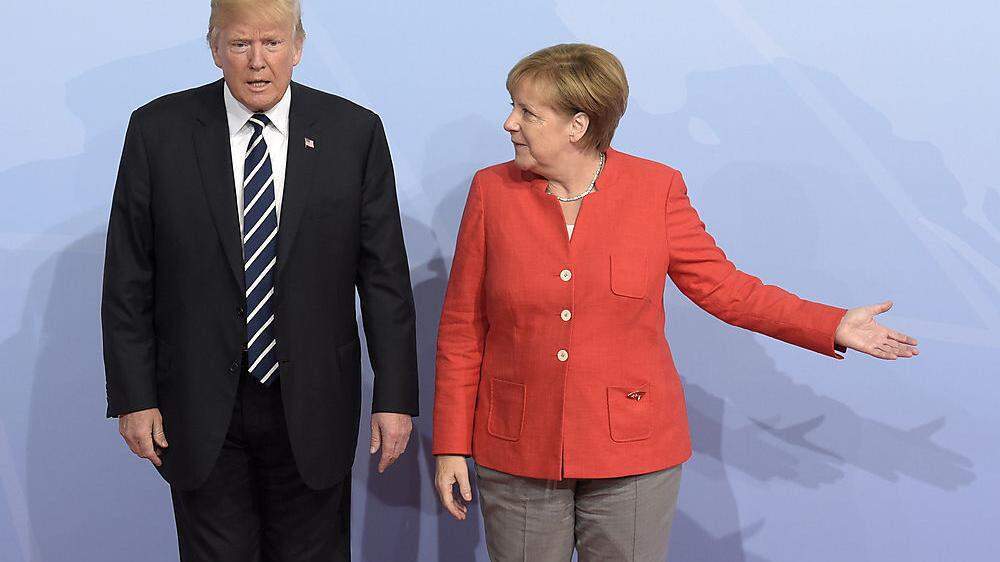 Befristete Ausnahmen von Strafzöllen sind der EU nicht genug. Im Bild: US-Präsident Trump und Deutschlands Kanzlerin Merkel