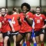 FRAUENKIRCHEN,AUSTRIA,28.OCT.24 - WOMEN SOCCER - OEFB under-19 international test match, Austria vs Slovakia. Image shows the rejoicing of AUT with Cynthia Chidiebere Adamu (AUT).
Photo: GEPA pictures/ Armin Rauthner
