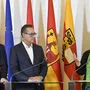 Bundeskanzler Sebastian Kurz, Vizekanzler Heinz-Christian Strache und Sozialministerin Beate Hartinger-Klein bei der Präsentation der Sozialversicherungsreform 2018.
