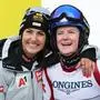 SAALBACH,AUSTRIA,11.FEB.25 - ALPINE SKIING - FIS Alpine World Ski Championships Saalbach 2025, team combined, slalom, ladies. Image shows Stephanie Venier (AUT) and Katharina Truppe (AUT).
Photo: GEPA pictures/ Wolfgang Grebien