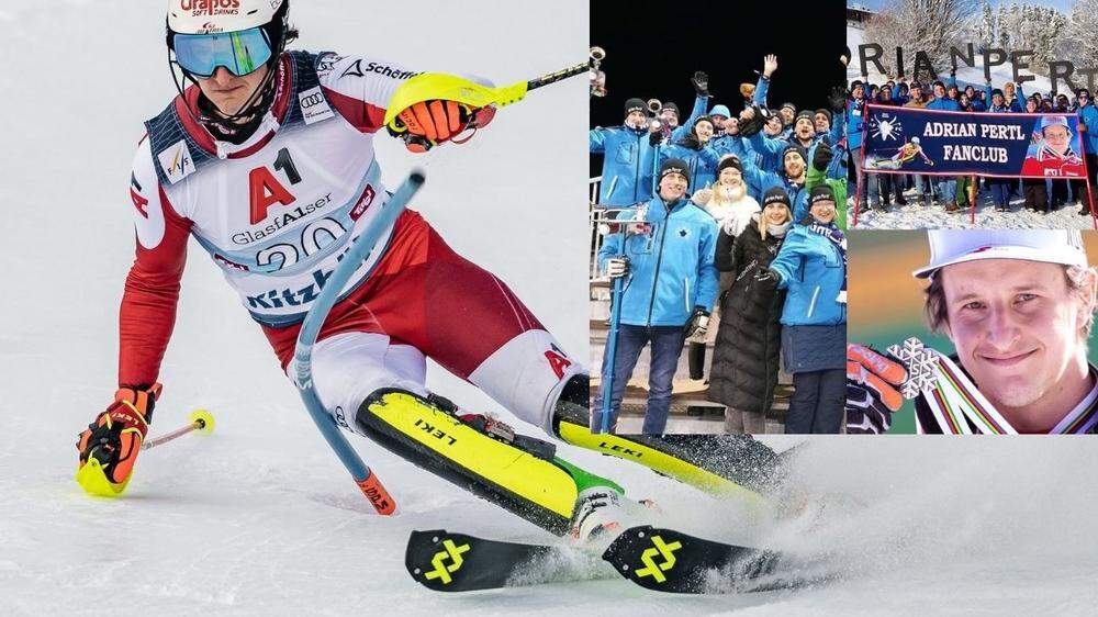 Der Skifahrer Adrian Pertl aus Ebene Reichenau wird von einem großen Fanclub angefeuert