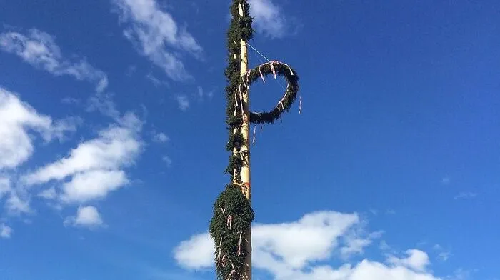 Wie am seidenen Faden hängte der Wipfel des Maibaumes herunter