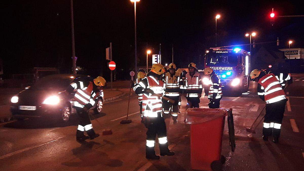 Die Feuerwehr brachte Bindemittel auf und reinigte danach die Straße