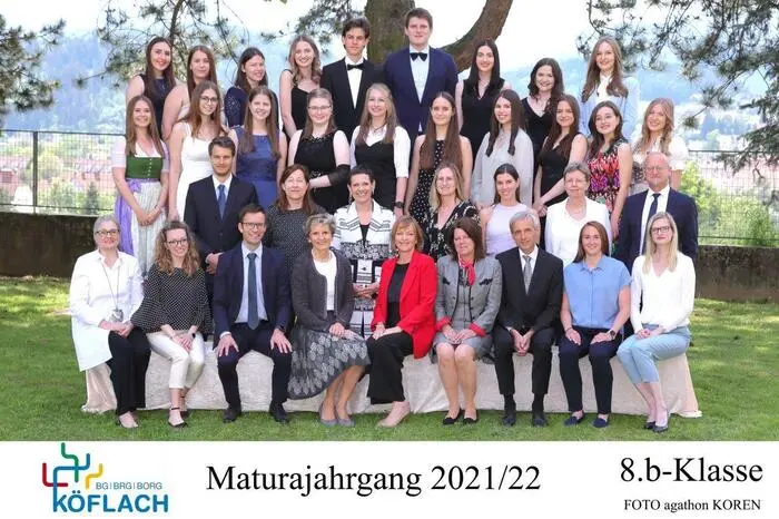 8B-Klasse: Chiara Beichl, Lara Burgstaller, Laura Farmer, Elena Fötsch, Elisabeth Kollegger, Lena Reinisch, Laura-Sophie Schlögl, Julia Lettner, Lena Münzer, Leonie Prettenthaler, Gudrun Rabitsch, Florian Raffalt, Anna-Lena Forcher, Lukas Gigerl, Kathrin Grabler, Sarah Hölfont, Leonie Kreiner, Laura Marx, Verena Oswald