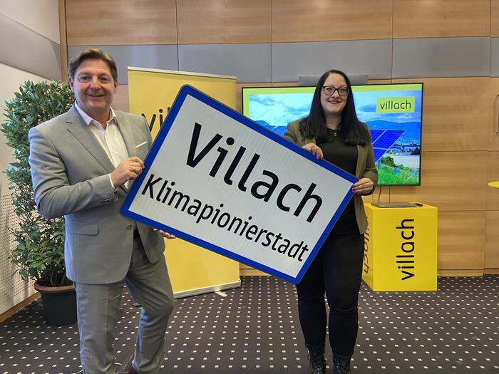 Günther Albel und Sarah Katholnig sind stolz, Villach als Klima-Pionierstadt vertreten zu dürfen