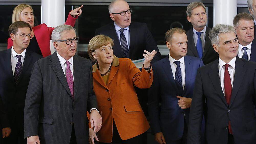 Juncker, Merkel, Tusk und Faymann beim Sondergipfel
