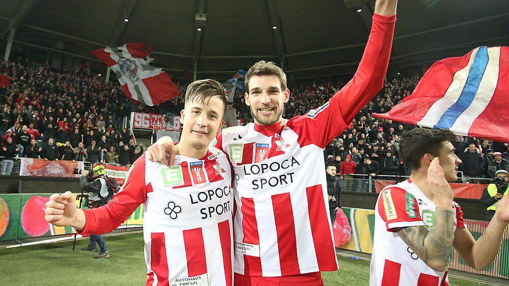 Die GAK-Spieler Alexander Rother (links) und Philipp Wendler jubelten 