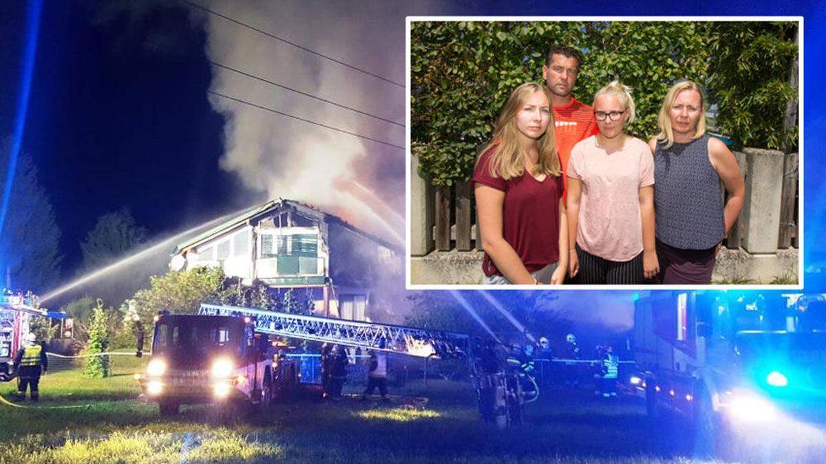 Jana (17), Lena (13) und ihre Eltern Karin und Thomas Wonisch konnten über eine Leiter gerettet werden