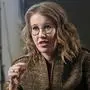 FILE - Russian TV host Ksenia Sobchak speaks about her campaign to challenge Vladimir Putin in the March 18 presidential election, during an interview to the Associated Press in Moscow, Russia, Thursday, Feb. 1, 2018. Russian investigators on Wednesday, Oct. 26, 2022, raided the home of Ksenia Sobchak, the glamourous daughter of Russian President Vladimir Putin's one-time boss, in a move that has sent shockwaves through the country's political scene. (AP Photo/Alexander Zemlianichenko, File)