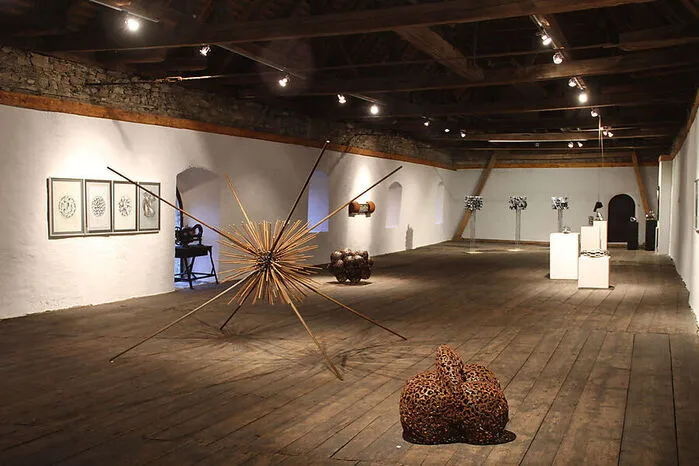 Seit 2005 befindet sich im ersten und zweiten Stock der Burg die "Galerie Herzogburg". Künstler wie Manfred Bockelmann, Giselbert Hoke und Bruno Gironcoli stellten hier aus. Im Bild: Installationen Andres Klimbachers; er ist der künstlerische Leiter der Galerie. In der Fensternische auf der linken Seite ...