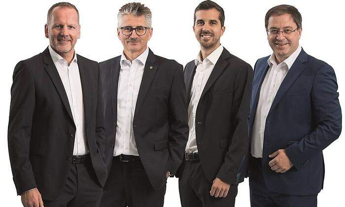 Firmengründer Hubert Greiner, die Geschäftsführer Klaus-Dieter Lechner, Andreas Fleischhacker, Ferdinand Roth (von links)