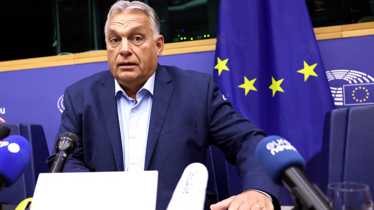 Ungarns Premier Viktor Orbán bei der Pressekonferenz in Straßburg: „Fühle mich wie zu Hause“